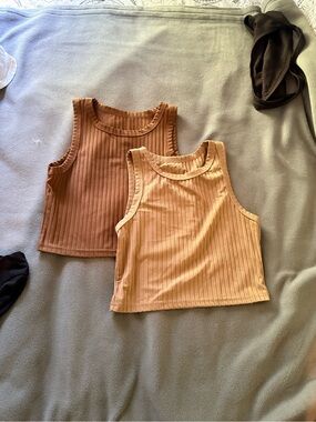 SHEIN Ribbed Tank Crop Tops in Light Brown and Dark Brown